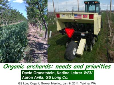 Organic orchards: needs and priorities David Granatstein, Nadine Lehrer WSU Aaron Avila, GS Long Co. GS Long Organic Grower Meeting, Jan. 6, 2011, Yakima, WA  Do you work with organic