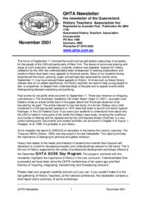 QHTA Newsletter the newsletter of the Queensland History Teachers’ Association Inc November 2001