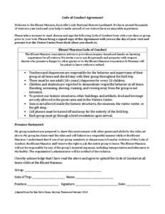 Code of Conduct Agreement Welcome to the Blount Mansion, Knoxville’s only National Historic Landmark. We have several thousands of visitors a year and need your help to make sure all of our visitors have an enjoyable e