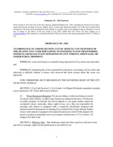 Ordinance Summary published in the Legal Record on _______________ and the full text of the Ordinance made available at www.desotoks.us for a minimum of 1 week from the date of publication Ordinance No[removed]Summary On N