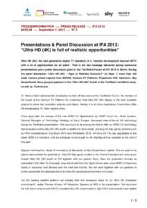 PRESSEINFORMATION +++ PRESS RELEASE BERLIN +++ September 7, 2013 +++ No 4 +++  IFA 2013