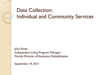 Data Collection: Individual and Community Services Julie Kates Independent Living Program Manager Florida Division of Vocational Rehabilitation