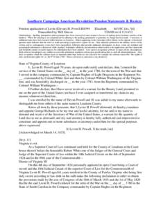 Southern Campaign American Revolution Pension Statements & Rosters Pension application of Levin (Elevan) H. Powell R8394 Transcribed by Will Graves Elizabeth fn51SC [sic, Va]