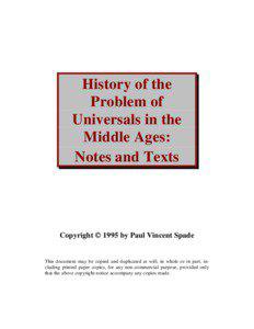 History of the Problem of Universals in the