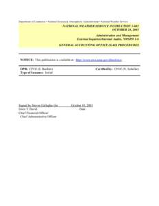 Department of Commerce • National Oceanic & Atmospheric Administration • National Weather Service  NATIONAL WEATHER SERVICE INSTRUCTION[removed]OCTOBER 24, 2003 Administration and Management External Inquiries/Internal