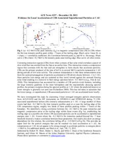 ACE News #157 – December 18, 2012 Evidence for Local Acceleration of CIR-Associated Suprathermal Particles at 1 AU Fig 1: (a) ~0.2 MeV/n He peak intensity (JHe) vs magnetic compression ratio (M) in CIRs where the He ti