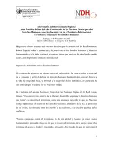 Intervención del Representante Regional para América del Sur del Alto Comisionado de las Naciones Unidas para los Derechos Humanos, Amerigo Incalcaterra, en el Seminario Internacional Terrorismo y estándares de Derech