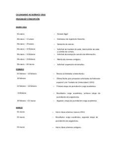 CALENDARIO ACADÉMICO 2018 PREGRADO CONCEPCIÓN ENEROenero