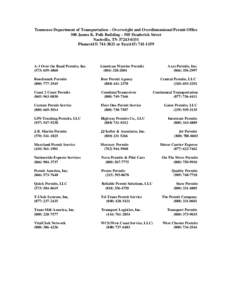 Tennessee Department of Transportation – Overweight and Overdimensional Permit Office 300 James K. Polk Building – 505 Deaderick Street Nashville, TN[removed]Phone[removed]or Fax[removed]A-1 Over the 