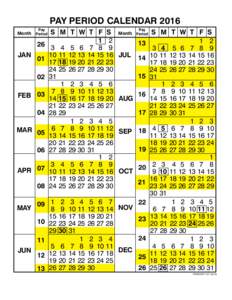 PAY PERIOD CALENDAR 2016 Month Pay Period