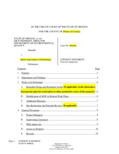 IN THE CIRCUIT COURT OF THE STATE OF OREGON FOR THE COUNTY OF [Name of County] STATE OF OREGON, ex rel. DICK PEDERSEN, DIRECTOR DEPARTMENT OF ENVIRONMENTAL QUALITY