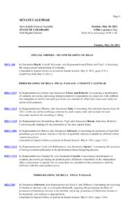 Page 1  SENATE CALENDAR Sixty-Eighth General Assembly STATE OF COLORADO First Regular Session