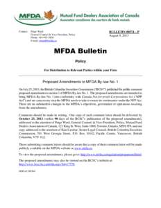 Policy Bulletin #0574-P - Proposed Amendments to MFDA By-law No. 1