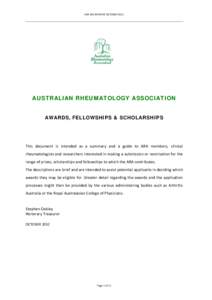 ARA SECRETARIAT OCTOBER 2012   AUSTRALIAN RHEUMATOLOGY ASSOCIATION AWARDS, FELLOWSHIPS & SCHOLARSHIPS   