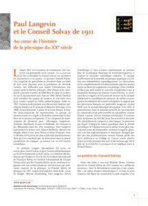 Paul Langevin et le Conseil Solvay de 1911 Au cœur de l’histoire