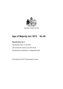 Australian Capital Territory  Age of Majority Act 1974 No 46