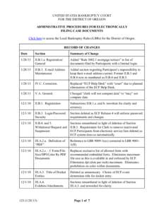 UNITED STATES BANKRUPTCY COURT FOR THE DISTRICT OF OREGON ADMINISTRATIVE PROCEDURES FOR ELECTRONICALLY FILING CASE DOCUMENTS Click here to access the Local Bankruptcy Rules (LBRs) for the District of Oregon. RECORD OF CH