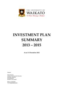 INVESTMENT PLAN SUMMARY 2013 – 2015 As at 31 December[removed]Contact:
