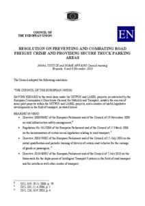 COUNCIL OF THE EUROPEAN UNION EN  RESOLUTION ON PREVENTING AND COMBATING ROAD