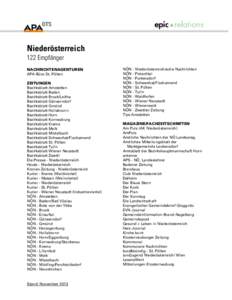 Niederösterreich 122 Empfänger NACHRICHTENAGENTUREN APA-Büro St. Pölten ZEITUNGEN Bezirksblatt Amstetten
