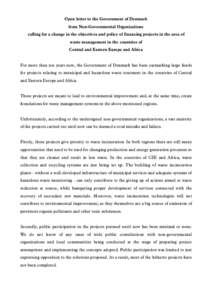 Open letter to the Government of Denmark from Non-Governmental Organizations calling for a change in the objectives and policy of financing projects in the area of waste management in the countries of Central and Eastern