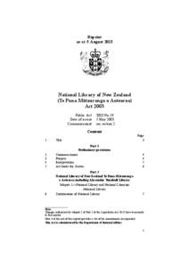 Reprint as at 5 August 2013 National Library of New Zealand (Te Puna Mātauranga o Aotearoa) Act 2003