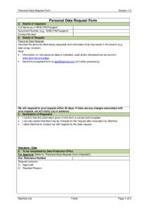 Personal Data Request Form  Version 1.0 Personal Data Request Form Details of requestor