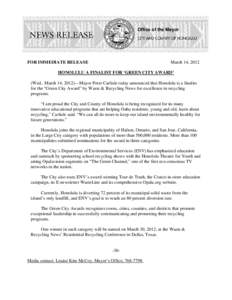 Office of the Mayor  FOR IMMEDIATE RELEASE March 14, 2012