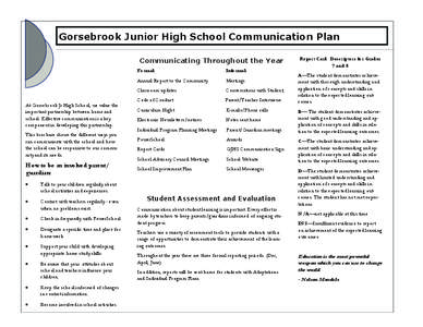 Gorsebrook Junior High School Communication Plan Communicating Throughout the Year