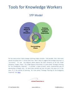 Tools for Knowledge Workers STP Model Far too many writers make strategic planning unduly complex. Little wonder, then, that many people shy away from it. At the same time, I don’t mean to suggest that strategic planni