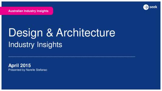 Australian Industry Insights  Design & Architecture Industry Insights April 2015 Presented by Narelle Stefanac