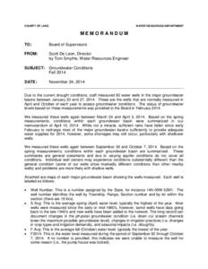 COUNTY OF LAKE  WATER RESOURCES DEPARTMENT MEMORANDUM TO: