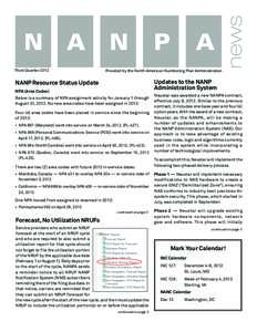 Third Quarter[removed]Provided by the North American Numbering Plan Administration Updates to the NANP Administration System