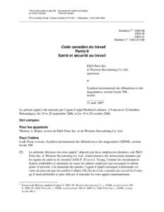 Tribunal de santé et sécurité Occupational Health and Safety au travail Canada Tribunal Canada 275 rue Slater Street, Ottawa (Ontario) K1P 5H9 – Télécopieur : ([removed]_______________________________________