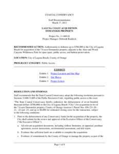 COASTAL CONSERVANCY Staff Recommendation March 17, 2011 LAGUNA COAST ACQUISITION DOMANSKIS PROPERTY Project No[removed]