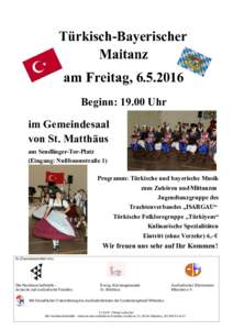 Türkisch-Bayerischer  Beginn: 19.00 Uhr im Gemeindesaal von St. Matthäus am Sendlinger-Tor-Platz