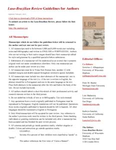 Luso­Brazilian Review Guidelines for Authors Updated February 2014 Click here to download a PDF of these instructions To submit an article to the Luso­Brazilian Review, please follow the link b
