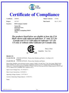 Certificate of Compliance Certificate: [removed]Master Contract: