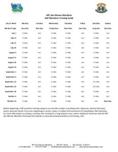 IMT Des Moines Marathon Half Marathon Training Guide Day of Week Monday