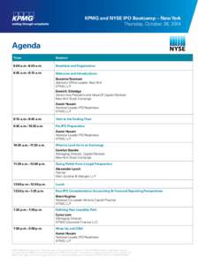 KPMG and NYSE IPO Bootcamp – New York Thursday, October 28, 2014 Agenda Time