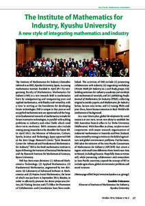 Asia Pacific Mathematics Newsletter  The Institute of Mathematics for Industry, Kyushu University A new style of integrating mathematics and industry