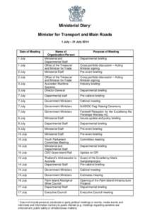 Ministerial Diary: Minister for Transport and Main Roads