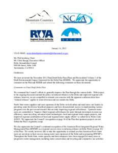 January 14, 2013 VIA E-MAIL:  Mr. Phil Isenberg, Chair Mr. Chris Knopp, Executive Officer Delta Stewardship Council 980 9th Street, Suite 1500