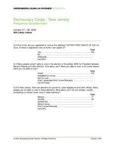 Democracy Corps - New Jersey Frequency Questionnaire October 27 – 28, 2009