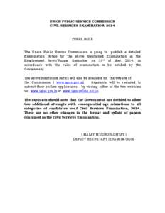 UNION PUBLIC SERVICE COMMISSION CIVIL SERVICES EXAMINATION, 2014