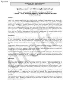 Page 1 of 14 Submitted to the AMIA Annual Symposium[removed]draft material -- please do not cite Quality Assurance in LOINC using Description Logic 1