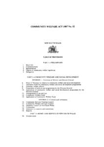 COMMUNITY WELFARE ACT 1987 No. 52  NEW SOUTH WALES TABLE OF PROVISIONS