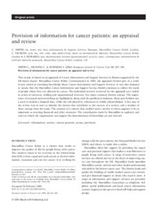 Blackwell Science, LtdOxford, UKEJCCEuropean Journal of Cancer Care0961-5423Blackwell Publishing Ltd, 2005143282288Original ArticleProvision of information for cancer patientsSMITH et al. Original article  Provision of i