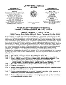 CITY OF LOS ANGELES PANORAMA CITY NEIGHBORHOOD COUNCIL DIRECTORS Dianabel Gonzalez, Chair • Tony Wilkinson, VCh Martin Geisler, Treas • Pamela Gibberman, Sec