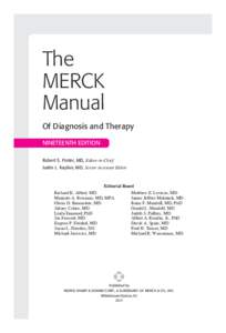 The MERCK Manual Of Diagnosis and Therapy NINETEENTH EDITION Robert S. Porter, MD, Editor-in-Chief
